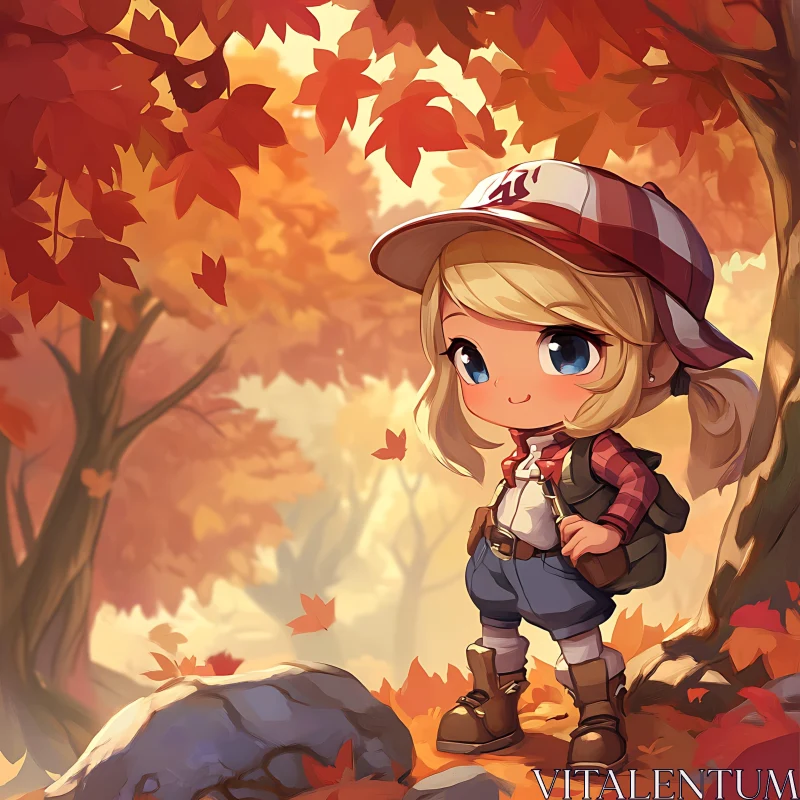 Adventurous Chibi in Cozy Autumn Setting AI Image