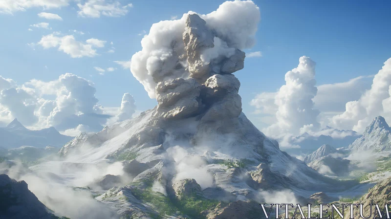 Cloud-Veiled Mountain Vista AI Image