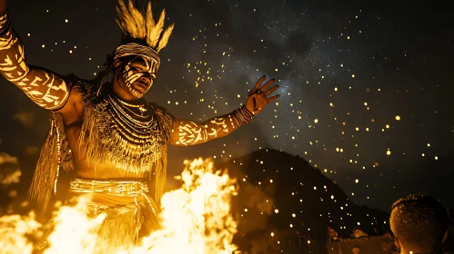 Man Performing Ritual by Bonfire