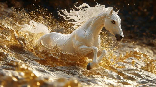 Dynamic Horse in Golden Splash