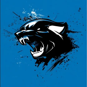 Stylized Panther Artwork on Blue