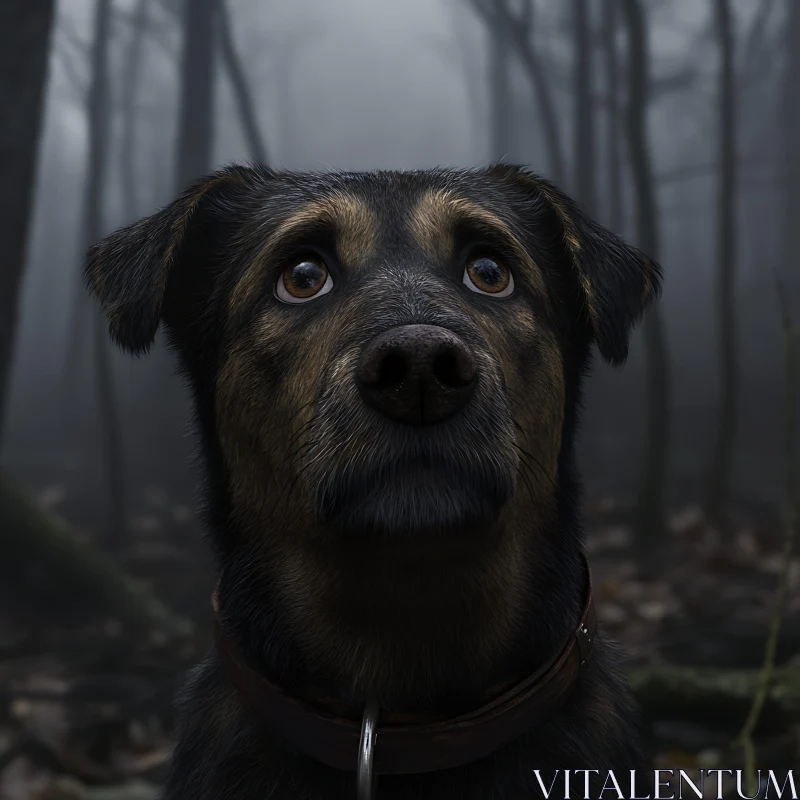 Dog Portrait in a Foggy Woodland AI Image