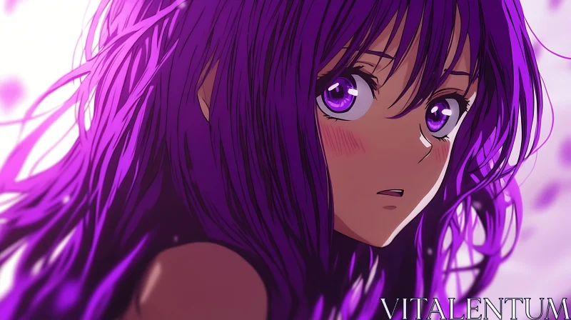 Anime Girl with Purple Hair and Blushing Expression AI Image