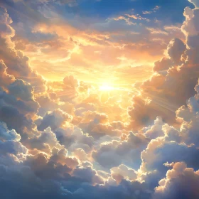 Radiant Sunlight Through Fluffy Clouds