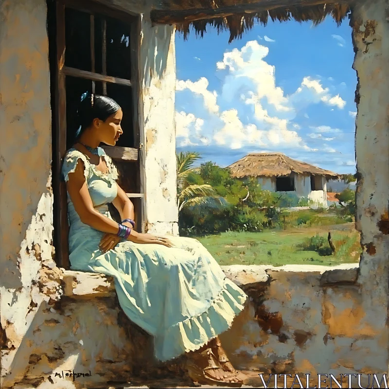 Woman Gazing at Landscape AI Image