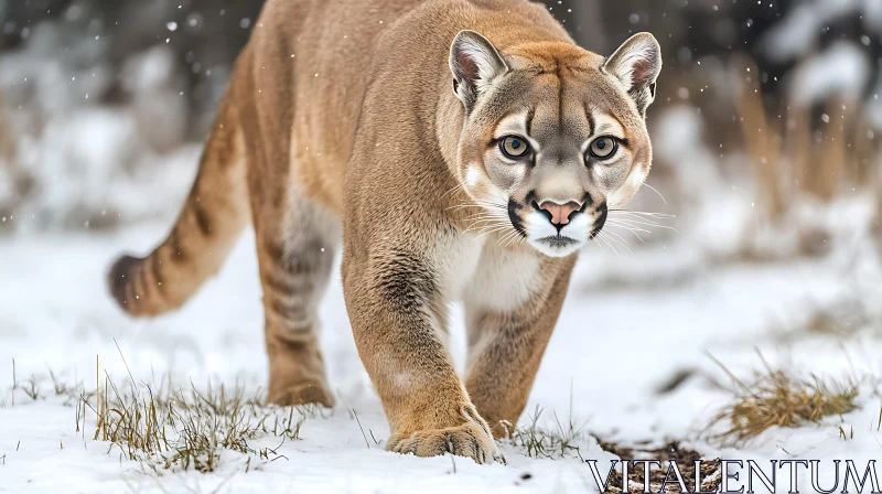 Mountain Lion in Snow AI Image