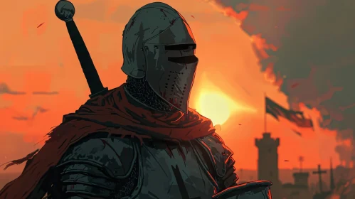 Medieval Knight in Armor at Dusk