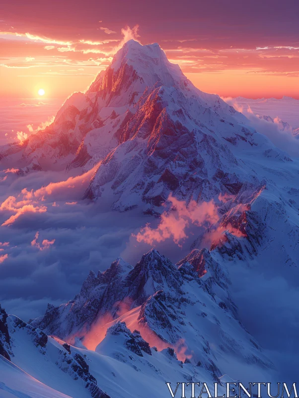 Mountain peak sunset scene AI Image