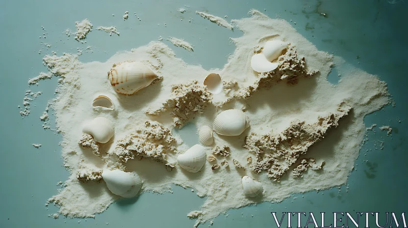 Coastal Still Life with Seashells and Sand AI Image