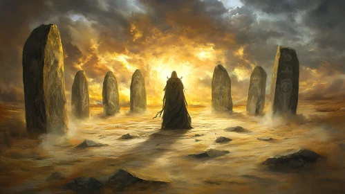 Cloaked Figure at the Stone Circle