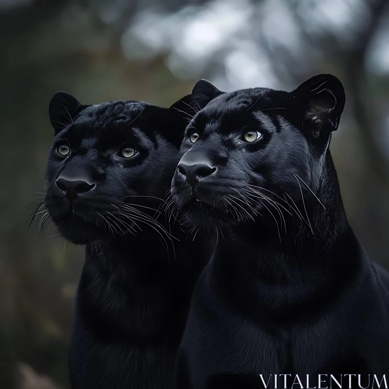 Two Black Panthers in the Shadows AI Image