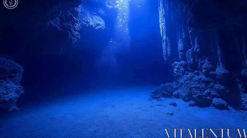 AI ART Blue Underwater Cave with Sunlight