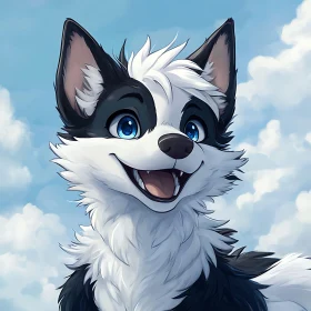 Happy Cartoon Dog Smiling Under Blue Sky