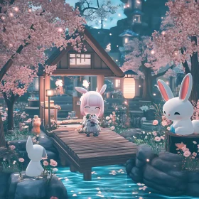 Dreamy Anime Rabbit Blossom Scene