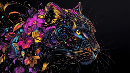 Vibrant Floral Feline Artwork