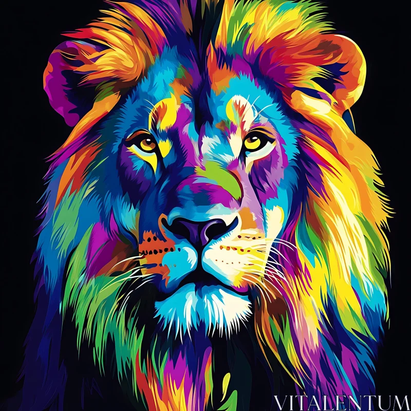 Abstract Lion Art with Rainbow Colors AI Image