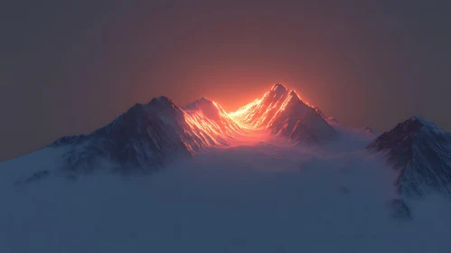 Glowing Mountains in the Mist