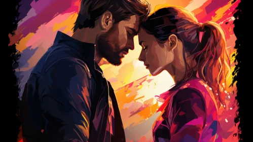 Outrun-inspired Colorful Painting of a Couple in Love