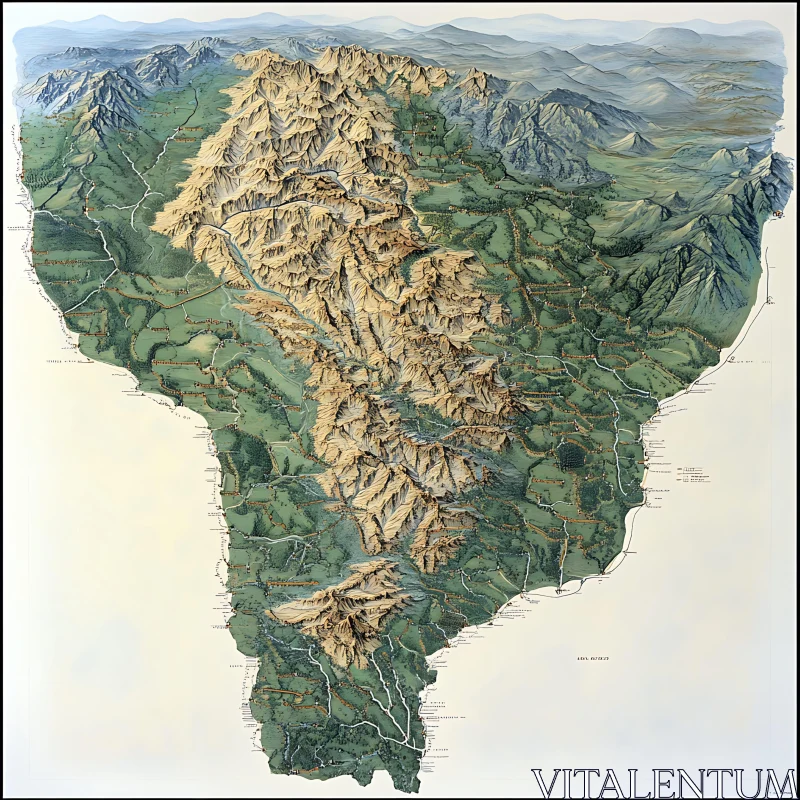 Relief Map of Mountain Range AI Image