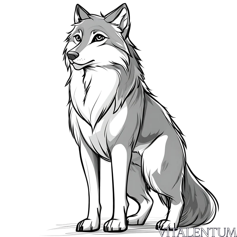 Elegant Gray Wolf Digital Artwork AI Image