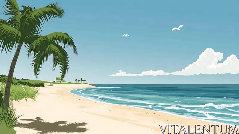 AI ART Tropical Beach with Blue Sky and Ocean