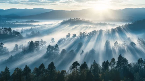 Morning Sunbeams Through Misty Forests