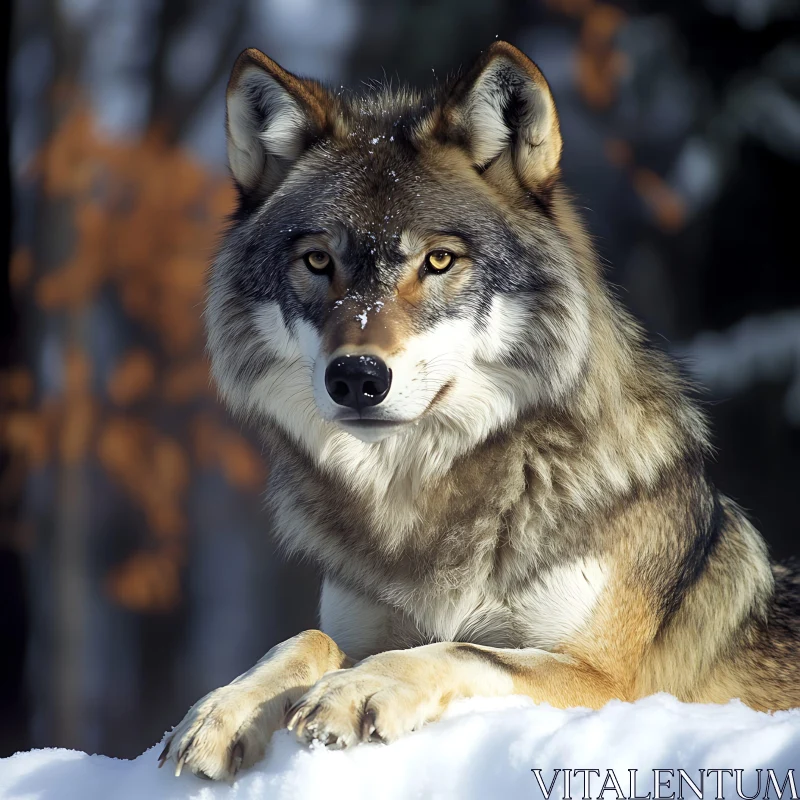 Winter Wolf Resting AI Image