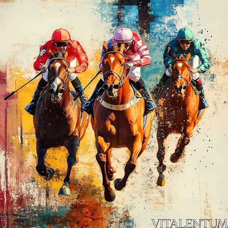 Thrilling Horse Racing Art with Jockeys in Action AI Image