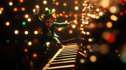 Joyful Leprechaun on Piano Keys