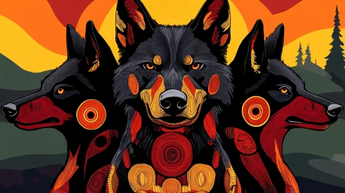 Wolf Pack Sunset Illustration