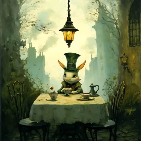 Whimsical Rabbit at Tea Time