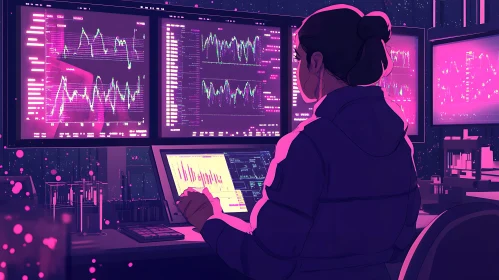 Cyberpunk Data Analyst at Work