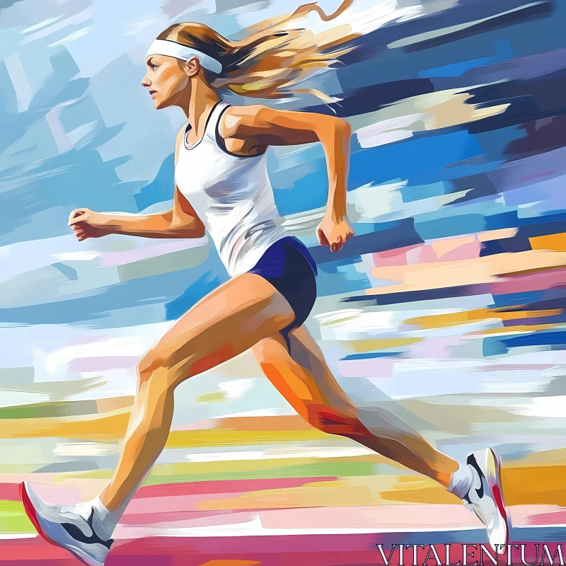 Energetic Female Athlete Running in Vibrant Abstract Style AI Image