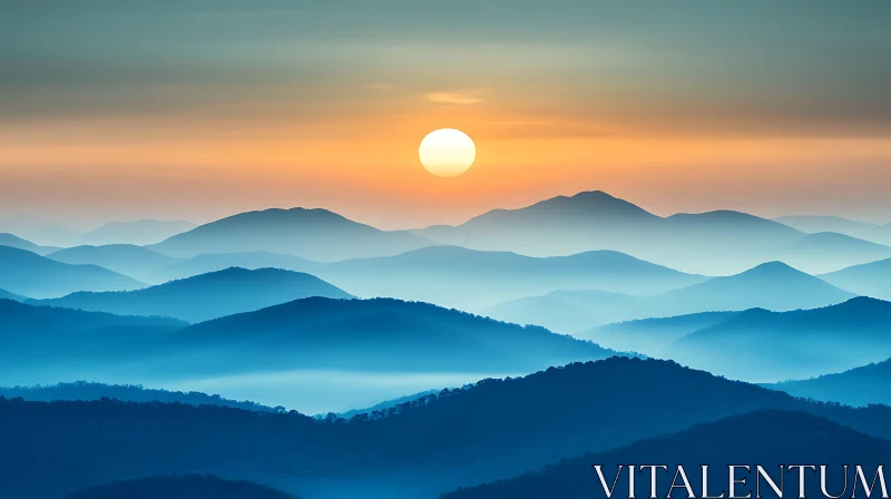 Peaceful Mountain Landscape with Rising Sun AI Image