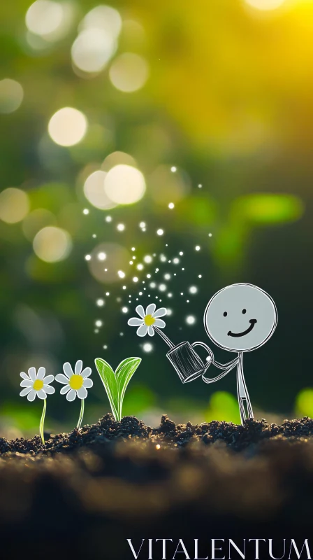 AI ART Cute Gardening Cartoon with Daisies