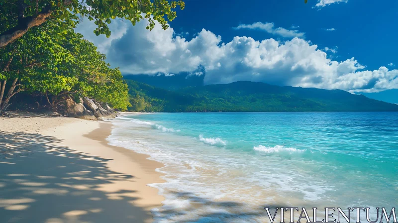 Seascape with White Sand and Green Trees AI Image