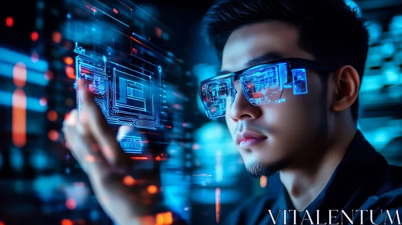 Virtual Reality Interface: Man and Technology AI Image