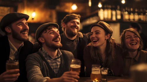 Friends Enjoying Drinks at a Pub