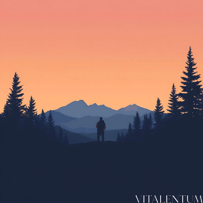 Silhouette at Mountain Sunset AI Image