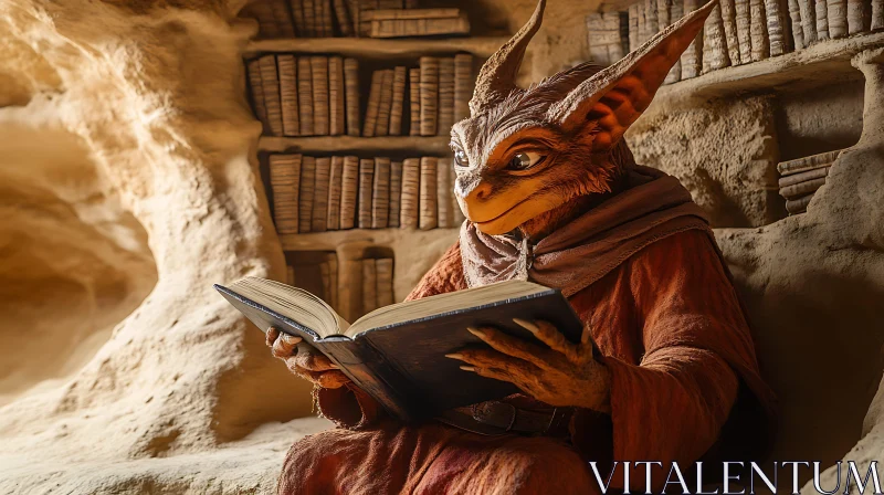 AI ART Fantasy Dragon Reading Book