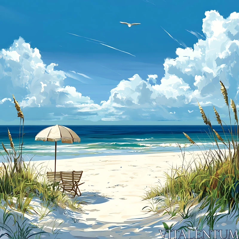 Seaside Serenity with Beach Umbrella AI Image