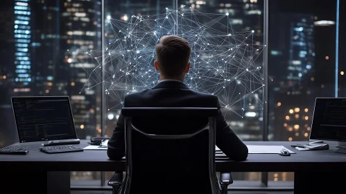 Man Contemplates Network in City