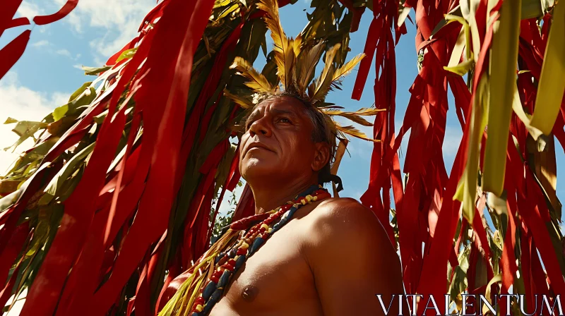 AI ART Indigenous Man with Feather Headdress