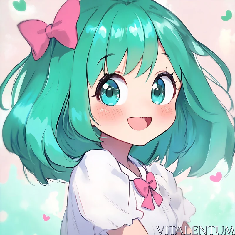 Cheerful Anime Girl with Bows AI Image