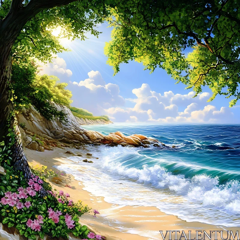 AI ART Coastal Beach View with Greenery