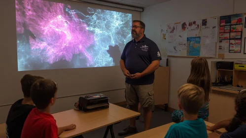 Educational Presentation with Cosmic Visuals