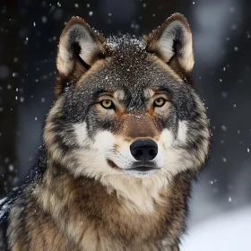 Snowy Wolf Close-Up Portrait