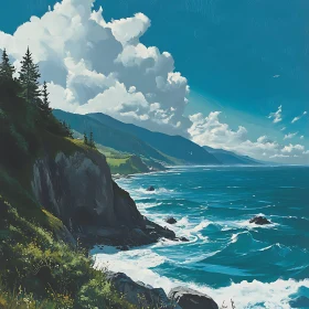 Coastal Seascape with Cliffs and Waves