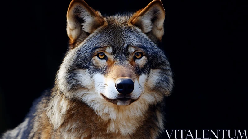 Close-Up of a Wild Wolf's Face AI Image