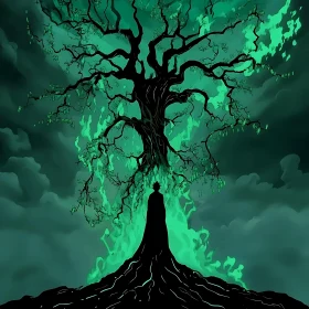 Silhouette by the Emerald Inferno Tree